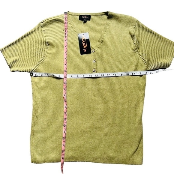 VINTAGE Marviv pullover knit sweater ribbed v-neck cap sleeve chartreuse size L - Picture 10 of 11
